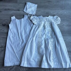 Alexis Christening Gown Set Lace Trim Bonnet Baby Girl 6 Months White Vintage